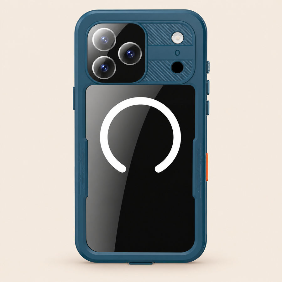 Blue REDPEPPER MARS magnetic case with a clear back and covered camera area