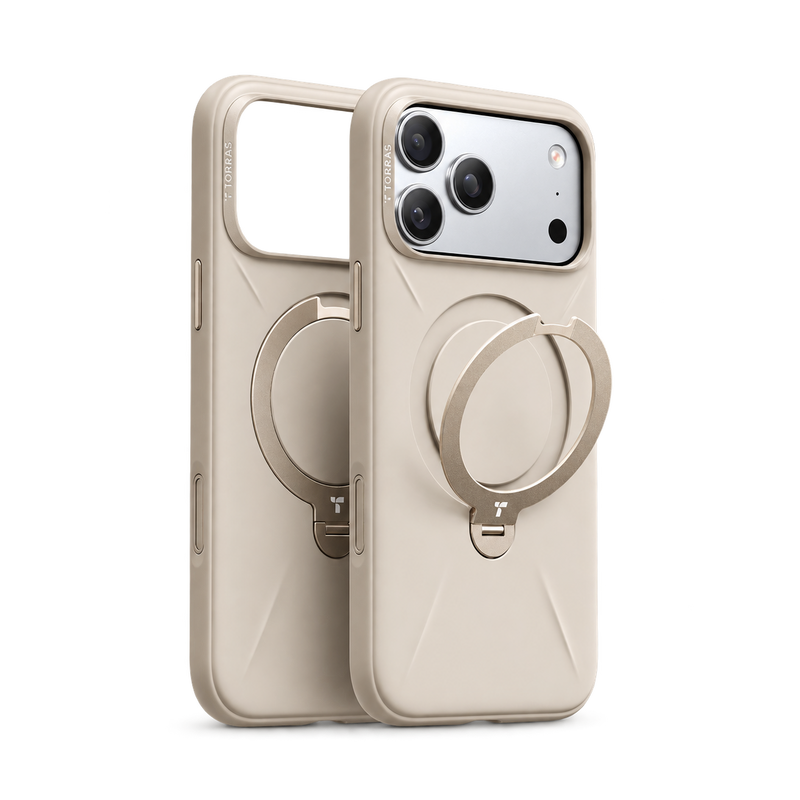 Milk-tea coloured phone cases with a folding ring stand