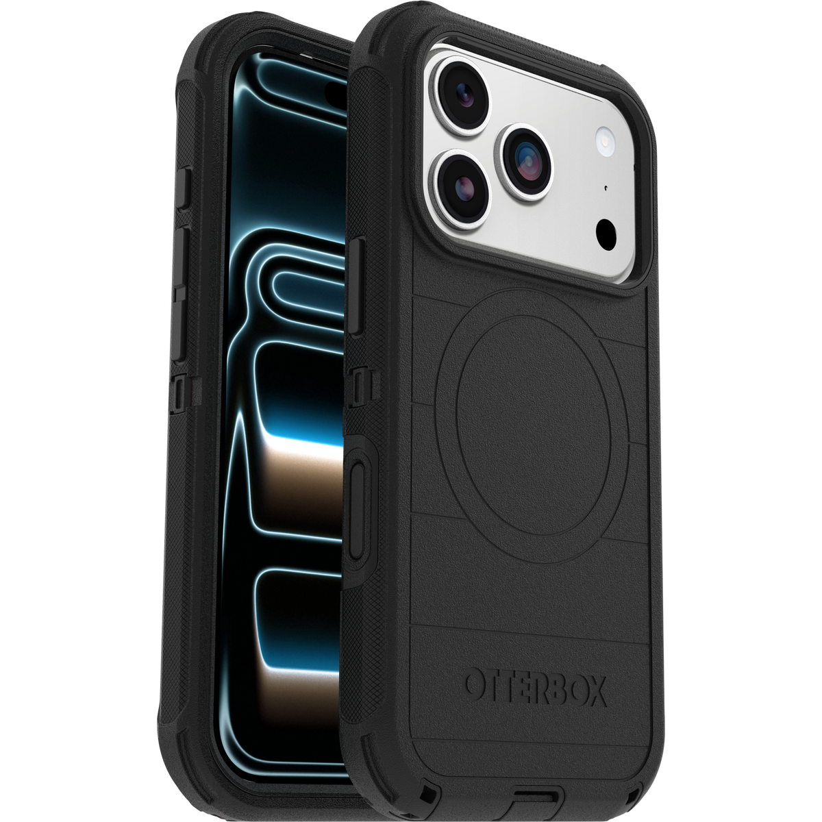 OtterBox Defender Pro — iPhone 17 Pro · Black front and back