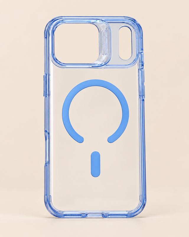 GEAR4 Crystal Palace clear magnetic phone case with blue frame and blue ring